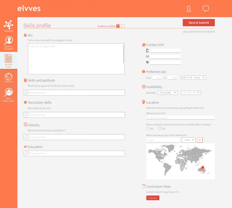 Elvves UI design and development my skills profile