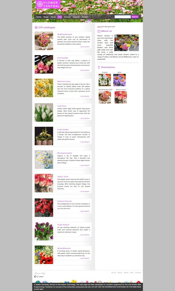 Flower Central web development gifts page