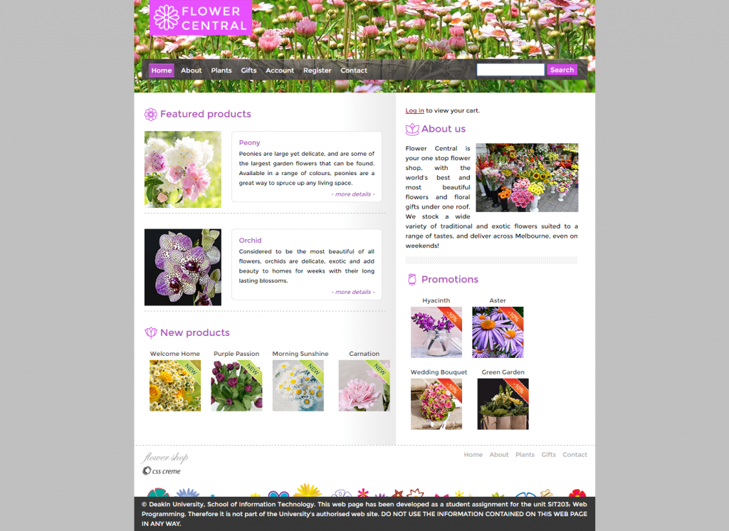 Flower Central web development home page