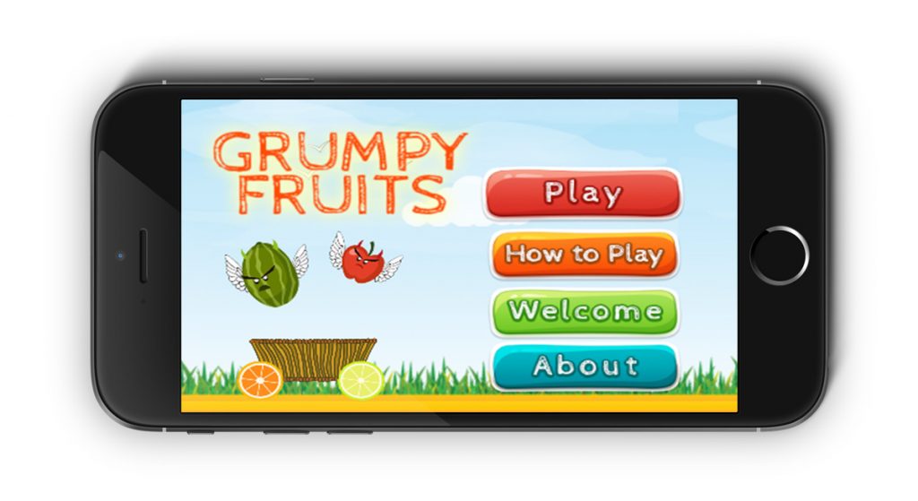 Grumpy Fruits mobile app design and development menu